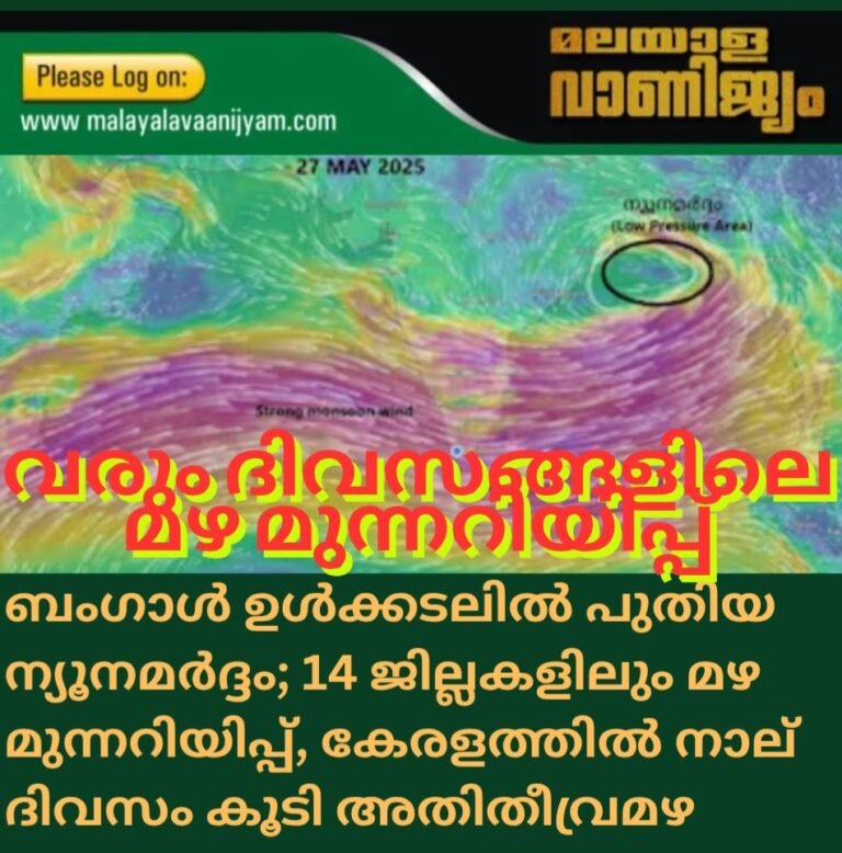ബംഗാൾ ഉൾക്കടലിൽ പുതിയ ന്യൂനമർദ്ദം; 14 ജില്ലകളിലും മഴ മുന്നറിയിപ്പ്, കേരളത്തിൽ നാല് ദിവസം കൂടി അതിതീവ്രമഴ